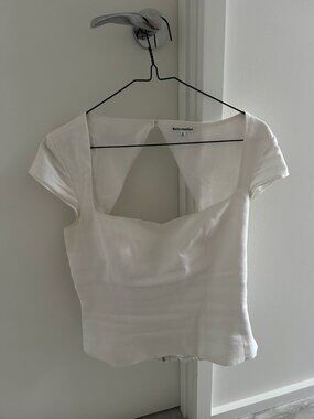 Reformation White Linen Top | Open Back | Square Neck | Size S | Summer Ess